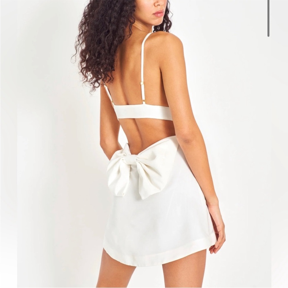 LoveShackFancy Till Bow Cutout Moire Mini Dress